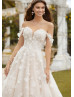 Beaded Ivory Lace Tulle Fairytale Wedding Dress With Detachable Straps